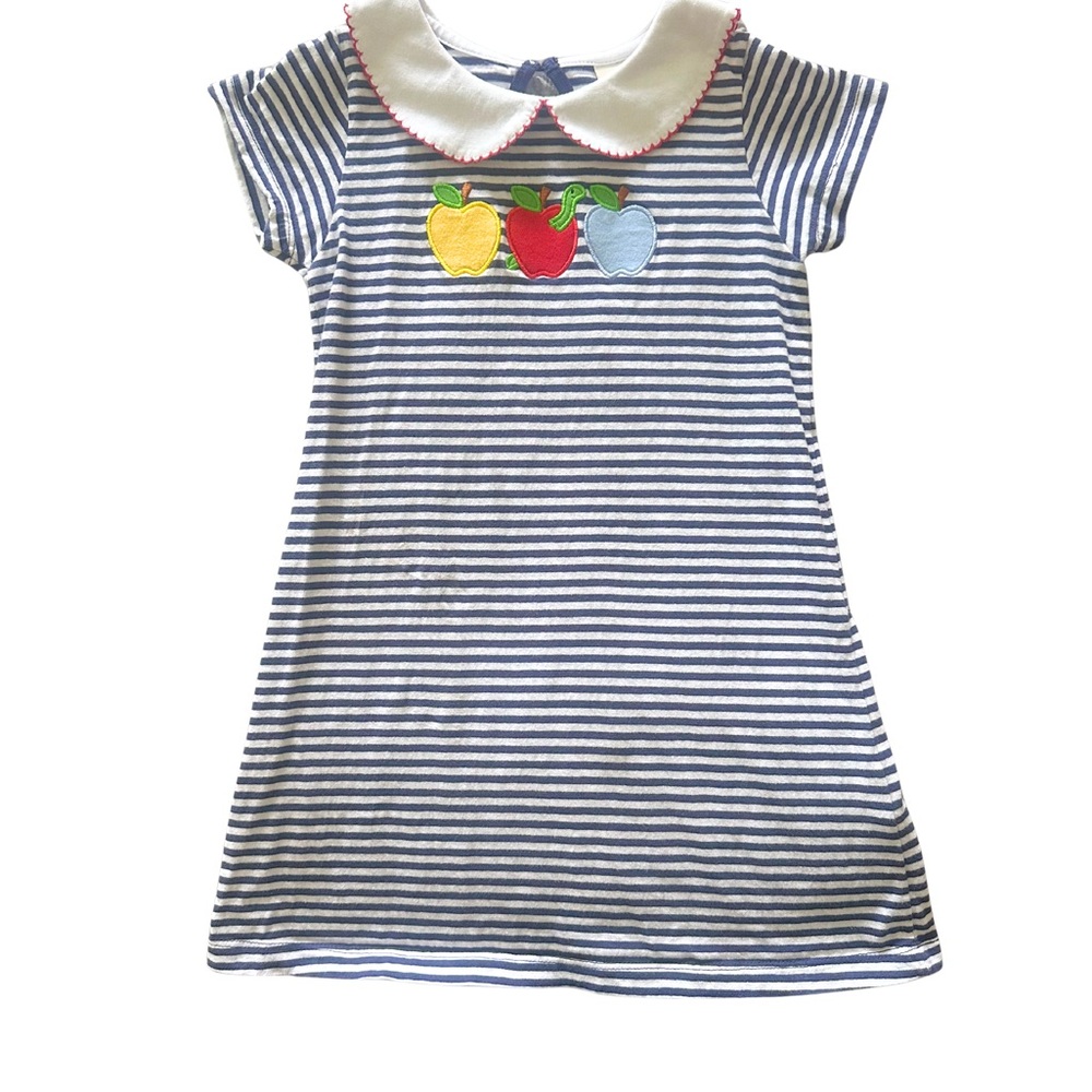 Luigi Apple Design Navy Blue and White Stripe Dress Size 5